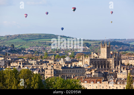 Hot air balloons flying over the city of Bath in England, UK. Stock Photo