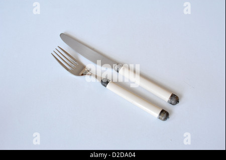 steel kitchen knife and prong Stock Photo