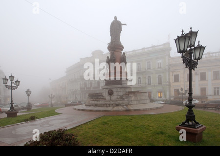 area Catherine the Great, empress of Russia in a fog, Odessa, Ukraine, Europe Stock Photo