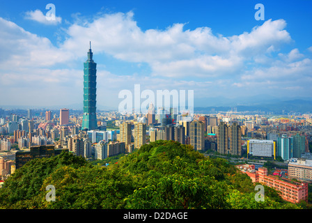 Taipei, Taiwan skyline viewed during the day from Elephant Mountain. Stock Photo