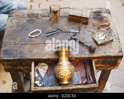 Hand Made and crafting bronze metal work in old Cairo, Egypt Stock Photo