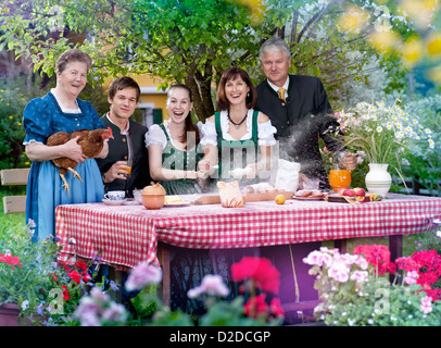 Family in traditional Bavarian clothes Stock Photo