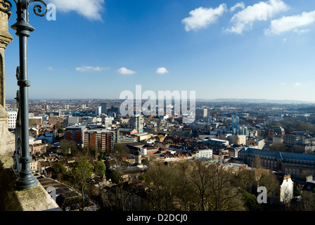 Bristol skyline from the top of the Cabot Tower, Brandon Hill, Bristol. Stock Photo