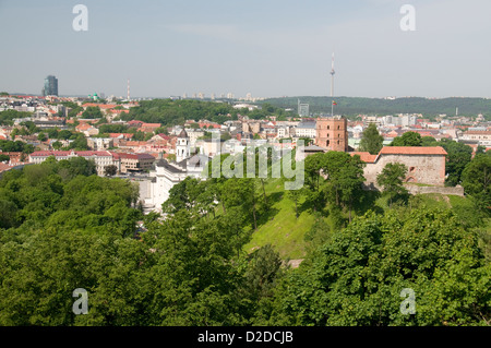 View from the Hill of the Three White Crosses of Gediminas Castle on a small hill in Vilnius, Lithuania, Baltic States Stock Photo