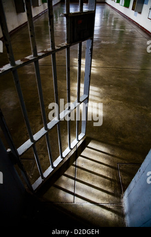 Metal bar door inside a prison Stock Photo