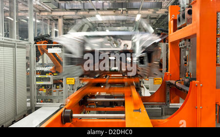 Audi body on framing line 2 for Audi A4 limousine, A4 Avant, A5 Coupe, A5 Sportback, and RS 5, at the Audi factory in Ingolstadt on 29 February 2012. Stock Photo