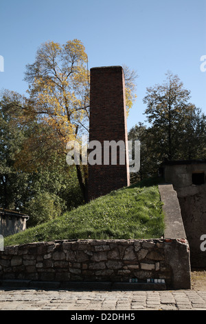 Crematorium chimney at Auschwitz concentration camp, Poland Stock Photo