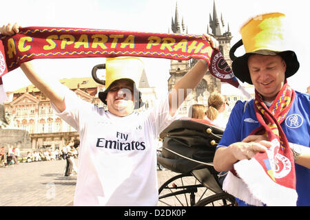 ***FILE PHOTO***FC Chelsea's fans pictured at the Old Town Square ahead of the Champions League group G soccer match in Prague on Tuesday, Sept. 16, 2003.  Sparta will play against Chelsea in the 2nd round of Europa League in Prague on February 14, 2013.  (CTK Photo/Petra Masova) Stock Photo