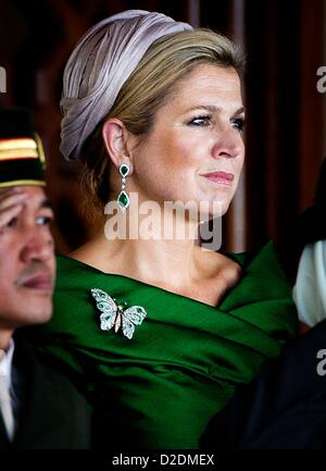 Princess Maxima of The Netherlands is welcomed in Bandar Seri Begawan, Brunei, 21 January 2013. The Dutch Queen is on a two-day state visit to the sultanate. Photo: Patrick van Katwijk Stock Photo