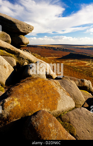 Carl Wark iron age hill fort viewed from Higger Tor near Hathersage in the Peak District National Park Derbyshire England UK Stock Photo