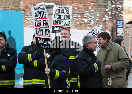 London, UK. 21st Jan, 2013. London firefighters hold a mass lobby of the London Fire and Emergency Planning Authority (LFEPA) meeting, protesting plans to close 12 fire stations, remove 18 fire engines and slash 520 firefighter posts. The lobby was  called by the London region of the Fire Brigades Union. Stock Photo