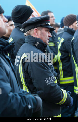 London, UK. 21st Jan, 2013. London firefighters hold a mass lobby of the London Fire and Emergency Planning Authority (LFEPA) meeting, protesting plans to close 12 fire stations, remove 18 fire engines and slash 520 firefighter posts. The lobby was  called by the London region of the Fire Brigades Union. Stock Photo