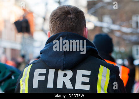 London, UK. 21st Jan, 2013. London firefighter at mass lobby of the London Fire and Emergency Planning Authority (LFEPA) meeting, protesting plans to close 12 fire stations, remove 18 fire engines and slash 520 firefighter posts. The lobby was  called by the London region of the Fire Brigades Union. Stock Photo