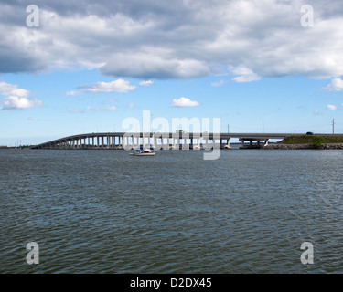 Eau Gallie Causeway over the Indian River Lagoon at Melbourne Florida on the Intracoastal Waterway in Brevard County Stock Photo