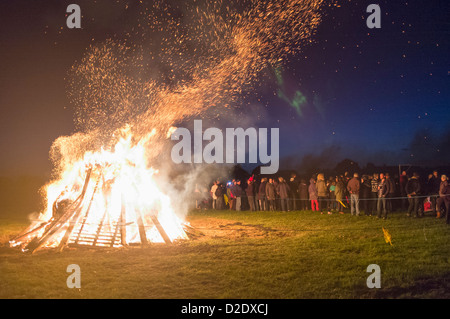 People Watching a Public Bonfire and Fireworks to Celebrate the Queen's Diamond Jubilee 2012 Stock Photo
