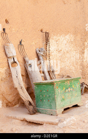 Typical yard of an underground house of troglodytes in Tunisian village Matmata, Tunisia. Stock Photo