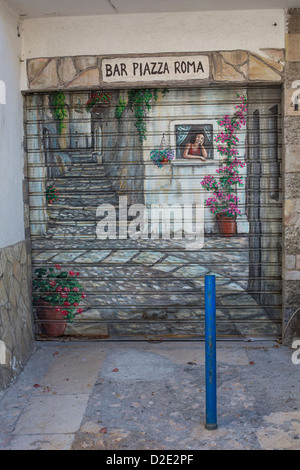 Old restaurant front door in the street of Peschici, Gargano, Apulia, Puglia, Italy Stock Photo