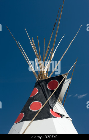 PAINTED NATIVE AMERICAN TEEPEE SAINT MARY LODGE RESORT SAINT MARYS GLACIER NATIONAL PARK MONTANA USA Stock Photo