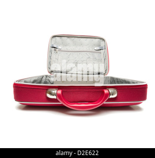 Open empty red suitcase isolated on white background Stock Photo
