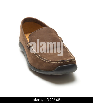 One pair of brown suede shoes isolated on white background Stock Photo