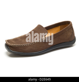 Brown suede loafer mocassin leather shoe isolated on white background Stock Photo