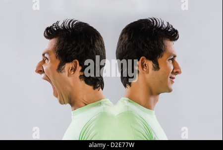 Digital composite image of a man yelling at self Stock Photo