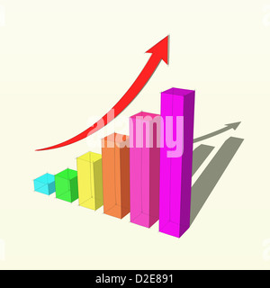 sketch of a colorful bars graph, with an arrow going up Stock Photo