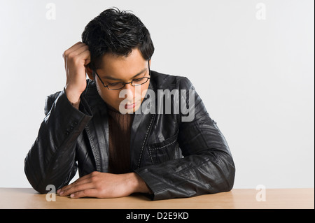Close-up of a man thinking Stock Photo