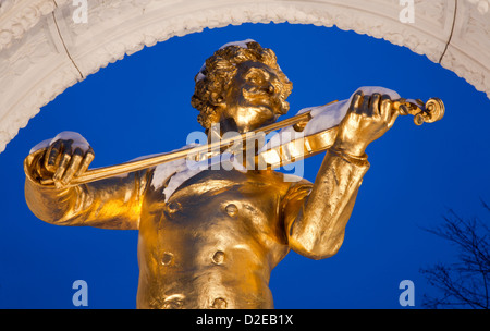 Johan Strauss memorial from Vienna Stadtpark in winter dusk Stock Photo