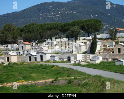 A well-kept graveyard in a village on Corsica island Stock Photo