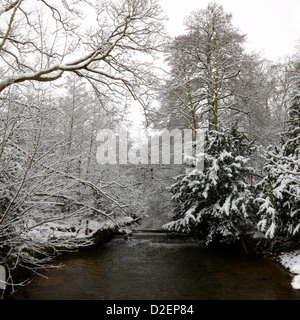 Wintry scene viewed from Longnor road bridge in the county of Shropshire. Stock Photo