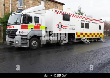 Johnstone, Renfrewshire, Scotland, UK, Tuesday, 22nd January, 2013. A Strathclyde Fire and Rescue Major Incident Command Unit vehicle attending a fire at the WRC Recycling Plant. The fire caused cancellations, delays and revisions to the train services on the line between Glasgow Central and Ayr Stock Photo