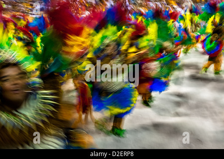 Dancers of Imperatriz samba school perform during the Carnival parade at the Sambadrome in Rio de Janeiro, Brazil. Stock Photo