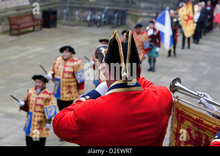 A bugler heralds the opening procession at the start of The General Assembly of The Church of Scotland 2012 Stock Photo