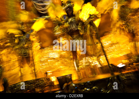 Dancers of Imperatriz samba school perform during the Carnival parade at the Sambadrome in Rio de Janeiro, Brazil. Stock Photo