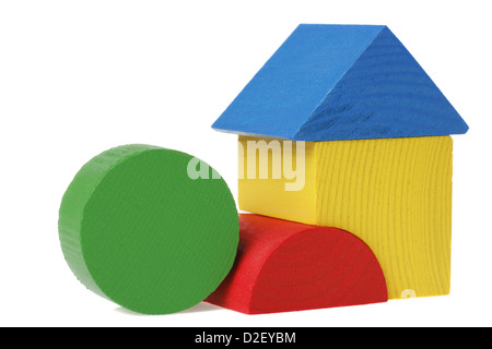 Wooden building blocks isolated on white background Stock Photo