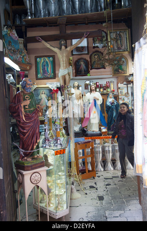 Shop Selling Religious Goods in Puebla - Mexico Stock Photo