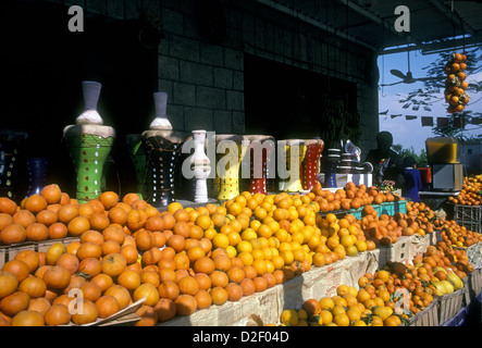 orange vendor, selling oranges, Jericho, West Bank, Israel Stock Photo