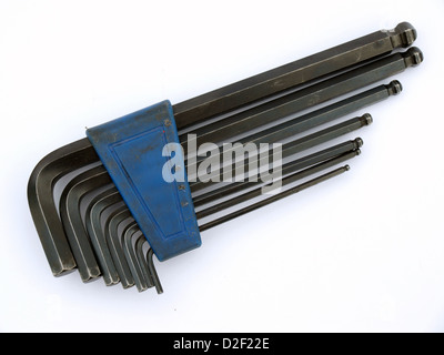 Hexagonal wrench set on white background Stock Photo