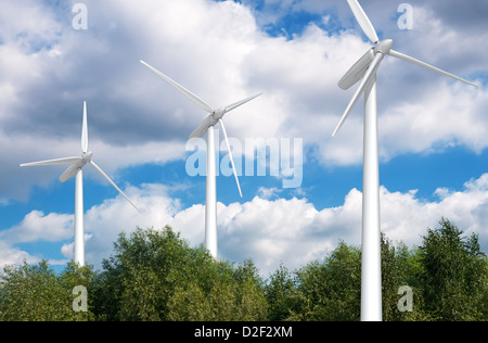 Wind turbine on blue sky. Eco energy Stock Photo