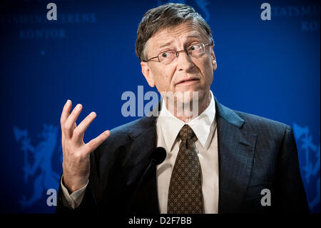 Oslo, Norway. 22nd January 2013. Bill Gates during a press conference in Oslo while visiting Norwegian PM Jens Stoltenberg for meetings about international health. Stock Photo
