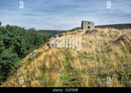 Ruins of Skelton Tower perched on a hilltop in the midst of the North York Moors near Levisham, Yorkshire, UK. Stock Photo
