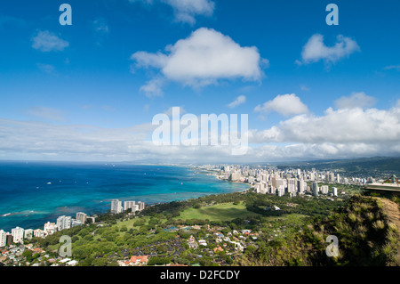 Sweeping view of Honolulu from Diamond Head Crater Park Stock Photo