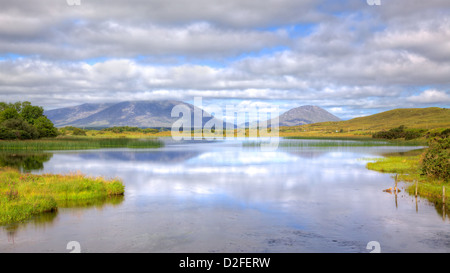 View from the Quiet Man Bridge in County Galway, Ireland. The historic stone bridge featured in the 1950s film, 'The Quiet Man'. Stock Photo