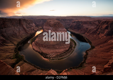 Horseshoe Bend of the Colorado river at sunset Stock Photo