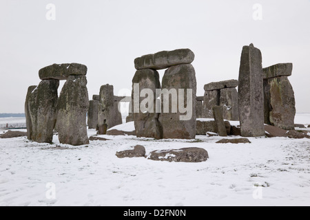 Stonehenge in the snow, Wiltshire, England, UK Stock Photo