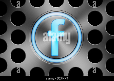Blue glowing FACEBOOK icon button Stock Photo
