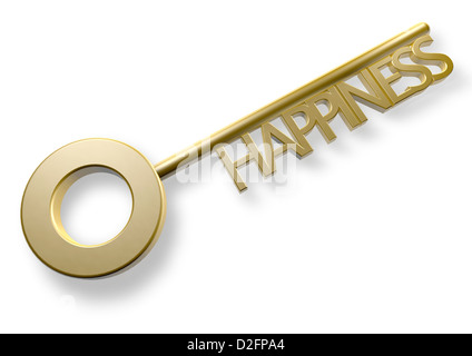 Gold key with the word HAPPINESS - Key to Happiness concept image Stock Photo