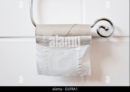 Last sheet of toilet paper on a toilet roll Stock Photo