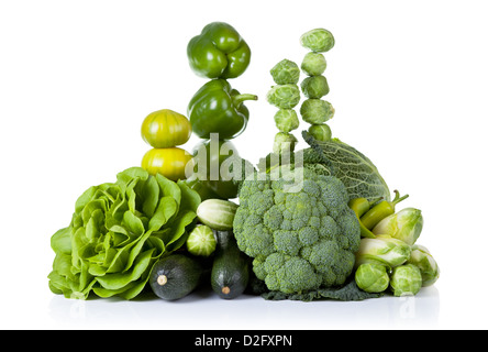 Fresh green vegetables isolated on white background Stock Photo